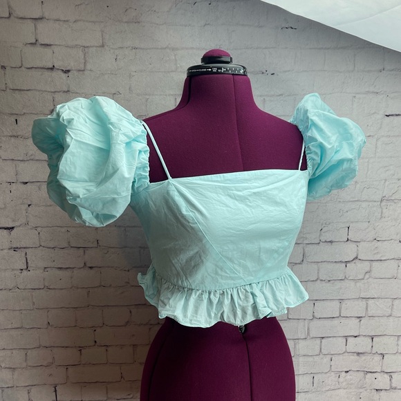 Zara Tops - Light Blue Puff Sleeve Top